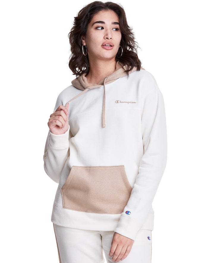 Champion Womens Hoodie NZ - Colorblock Fleece White ( 8534-BOKIG )